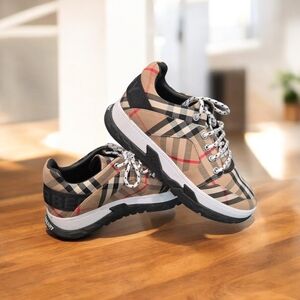 Burberry Plaid Sneakers with Black and Tan Accents